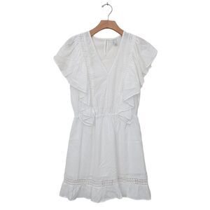 And Ea Wy Mini Dress Womens White Medium V- Neck Butterfly Sleeve Boho Bohemian